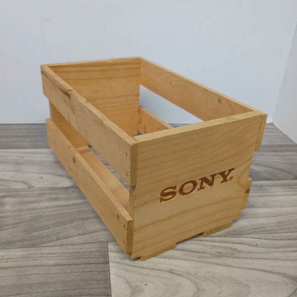 Sony Compact Disc Digital Audio Wooden 20 CD Storage Crate Rack Vintage